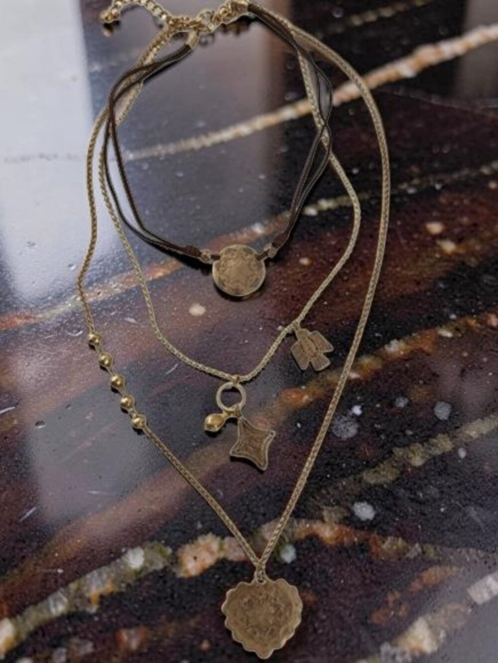 NWOT Free People Gold and Suede Detachable Multi-Strand Necklace with Pendants